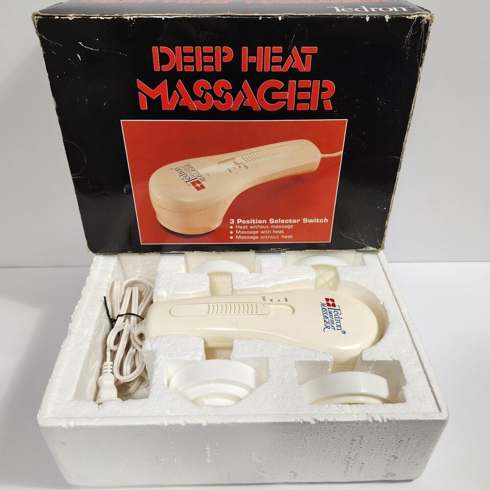 Vintage Tedron Deep Heat Electric Massager 4 Attachments Face Scalp Body Muscles